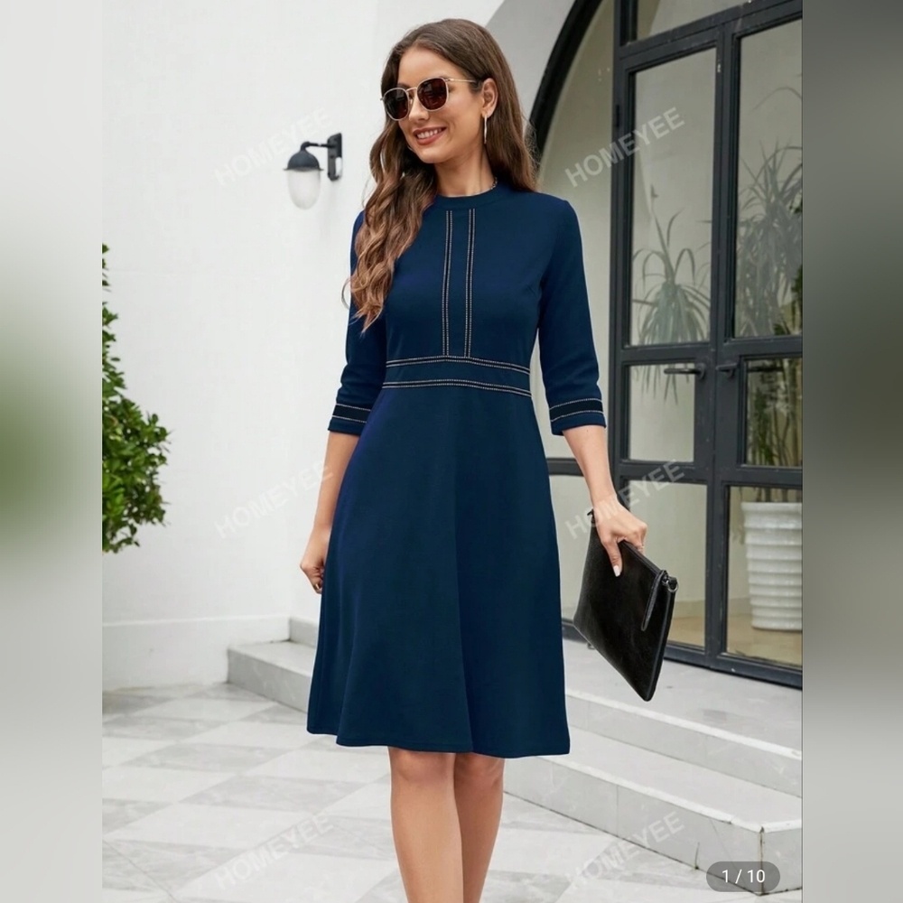 Homeyee Navy Dress With White Stitch Size Small